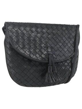 Authentic BOTTEGA VENETA INTRECCIATO Shoulder Bag Leather Black Gold